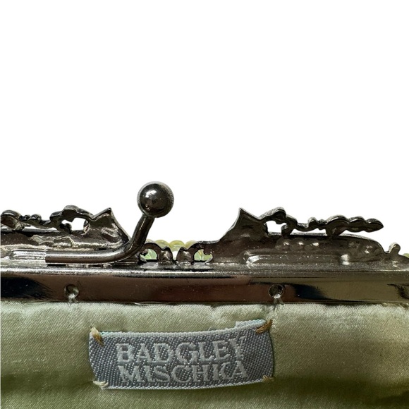 Badgley Mischka Vintage Lime Green Sequin & Beaded Floral Clutch Evening Bag